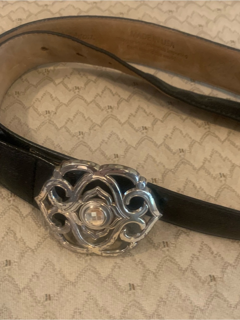 Brighton’s Vintage silver/ black leather belt, M